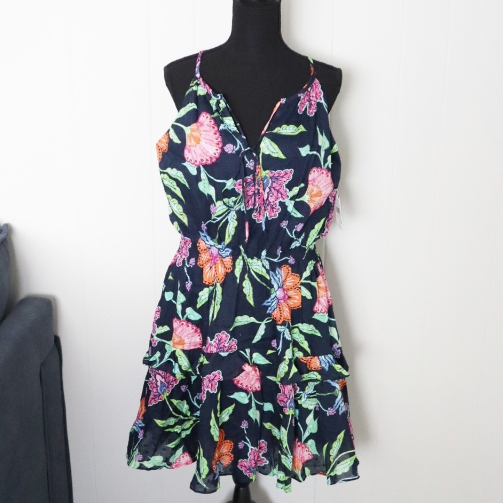 Taylor Sleeveless Tiered Navy Floral Printed Dress